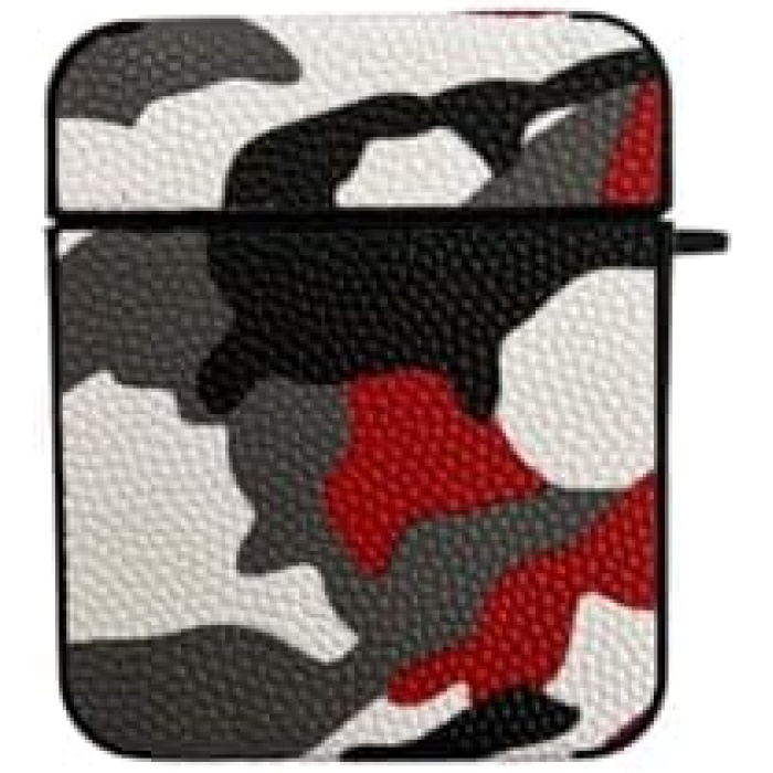 Airpods 1/2 Nesil ile Uyumlu Kamuflaj Desenli Premium Koruyucu Kılıf + Karabina Klipsli, Dayanıklı ve Şık Silikon Kılıf (No6)