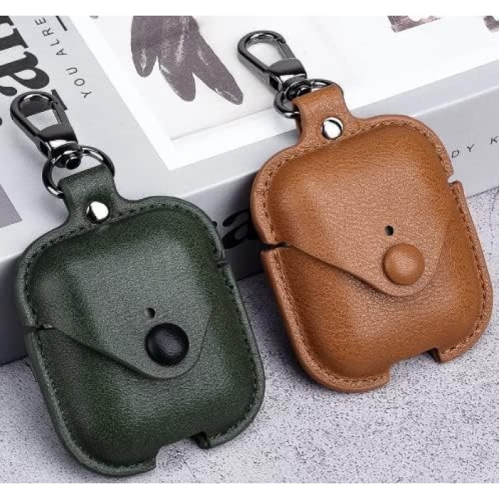 Airpods 1 ve 2.Nesil İle Uyumlu Deri Koruyucu Kılıf, TPU Deri 1-2 Uyumlu Kılıf (Lacivert)