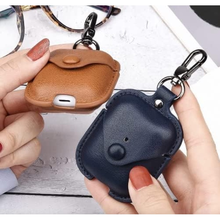 Airpods 1 ve 2.Nesil İle Uyumlu Deri Koruyucu Kılıf, TPU Deri 1-2 Uyumlu Kılıf (Lacivert)