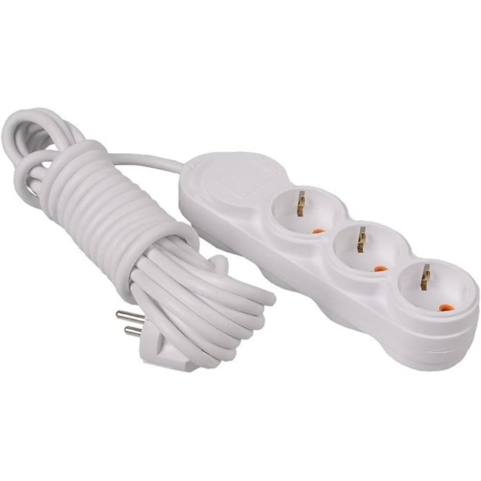 3lü 2 Metre Grup Priz Uzatma Kablosu, Çocuk Korumalı, Klemensli Topraklı Priz - 3500 Watt, 16 Amper, 250 Volt, Beyaz Renk (2 metre)