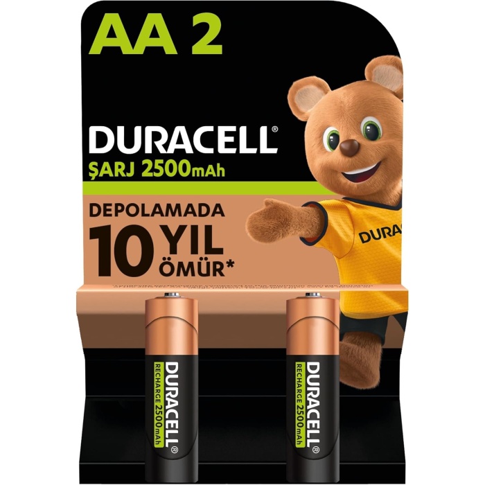 Şarj Edilebilir AA Kalem Pil (2li Paket), 2500 mAh NiMH, Önceden Sarj Edilmiş, Şarj Edilebilir pilimiz