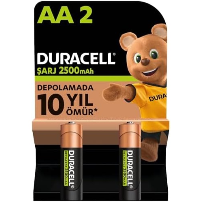 Şarj Edilebilir AA Kalem Pil (2li Paket), 2500 mAh NiMH, Önceden Sarj Edilmiş, Şarj Edilebilir pilimiz