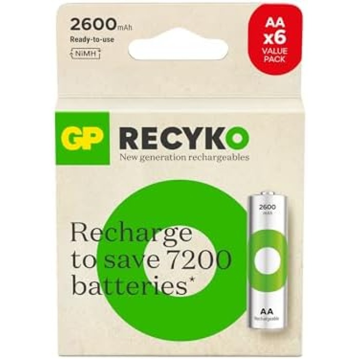 Batteries ReCyko 2600mAh AA Kalem Ni-Mh Şarjlı Pil, 1.2 Volt, 6lı Kart