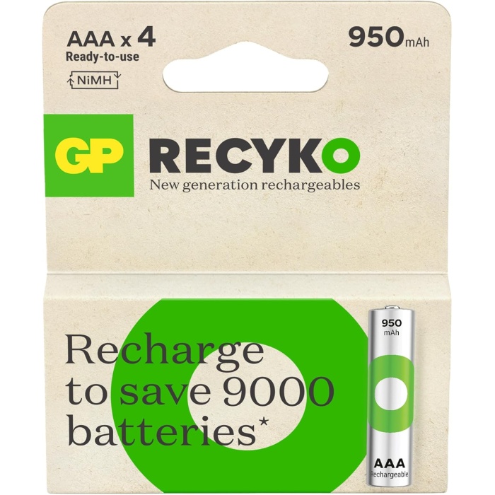 Batteries Recyko 950 AAA İnce Kalem Ni-Mh Şarjlı Pil, 1.2 Volt, 4lü Kart