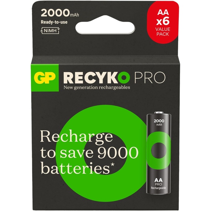 Batteries ReCyko Pro AA Kalem Ni-Mh Şarjlı Pil, 1.2 Volt, 6lı Kart
