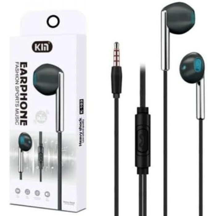 K103 3.5mm Jack Girişli Metal Nikelajlı Yüksek Ses Sporcu Kulak İçi Extra Bass Kulaklık Stereo siyah