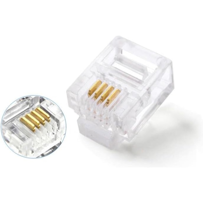 Plus PX-6P4C RJ11 4 Pinli Konnektör, RJ11 Jack, 6P4C Jack, RJ11 Telefon Kablo Ucu 100 lü Paket