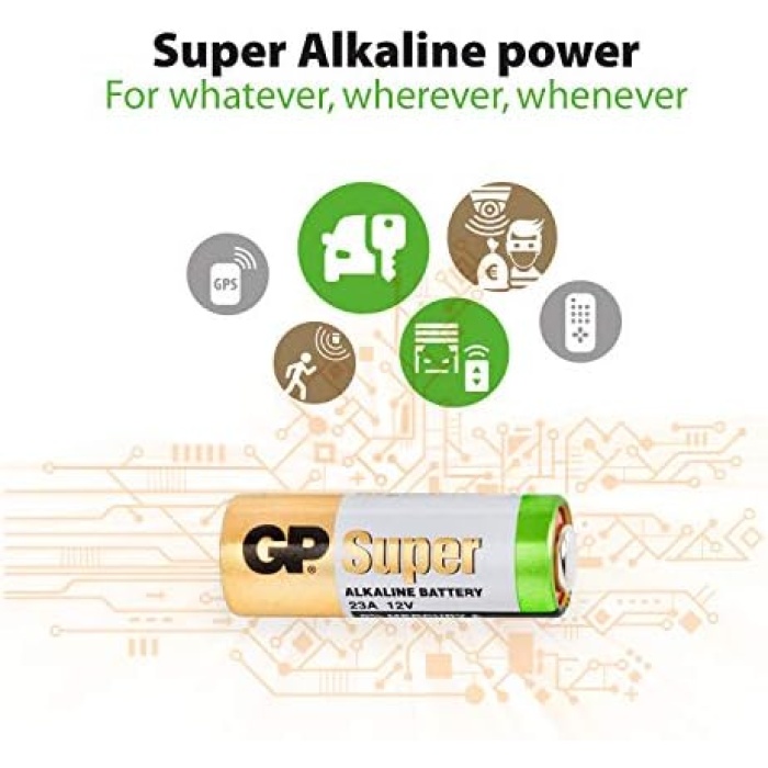 Batteries 23A Süper Alkalin 23A/MN21/V23GA Boy Pil, 12 Volt, 5li Kart, Bakır/Beyaz/Yeşil