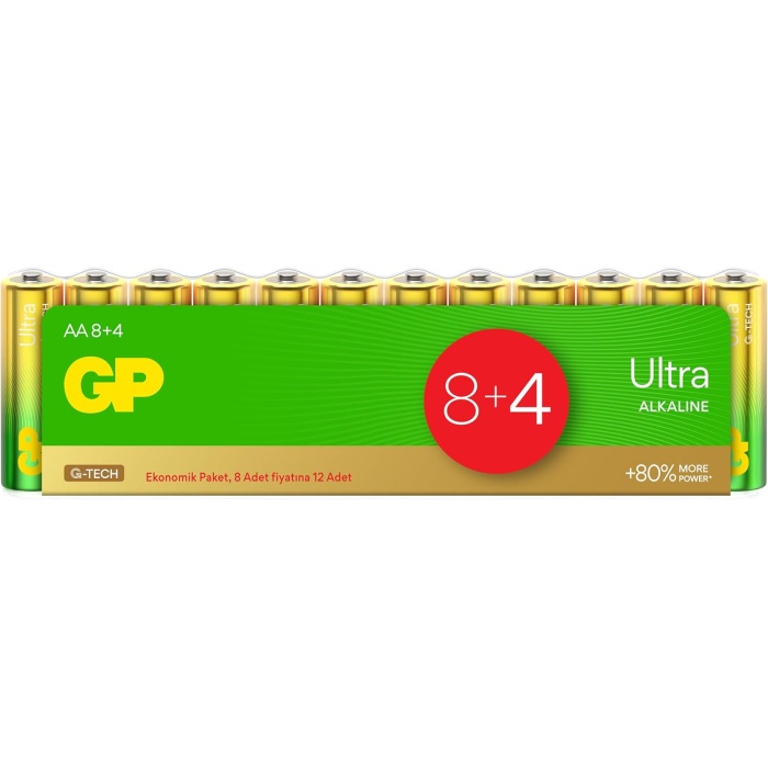 Batteries G-TECH Ultra Alkalin Kalem LR6 - AA Boy 1.5V Pil 12li Shrink