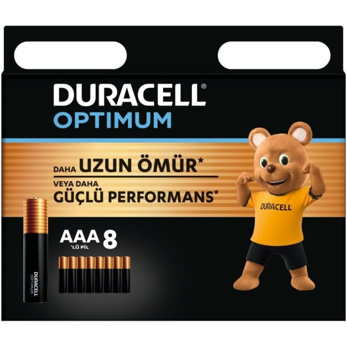 Optimum AAA İnce Kalem Pil (8’li Paket) - Alkalin Pil 1,5V - Pil Saklama Paketi - LR03 MX2400