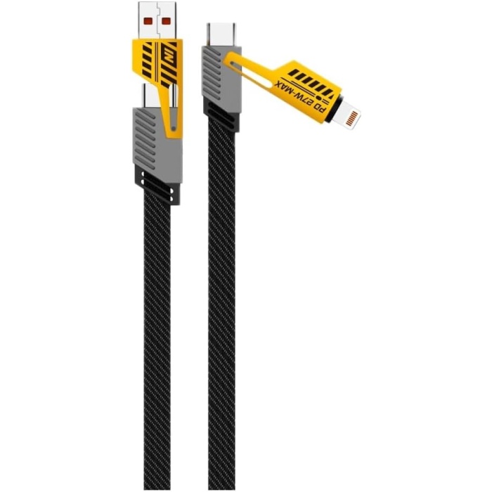 4 in 1 65/27 W 2 TO 2 FLAT FAST WIRE CABLE PD USB TYPE C İOS 4 LÜ HASIR ŞARJ VE DATA KABLO