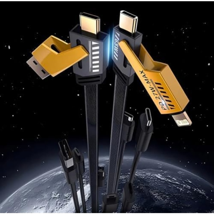 4 in 1 65/27 W 2 TO 2 FLAT FAST WIRE CABLE PD USB TYPE C İOS 4 LÜ HASIR ŞARJ VE DATA KABLO