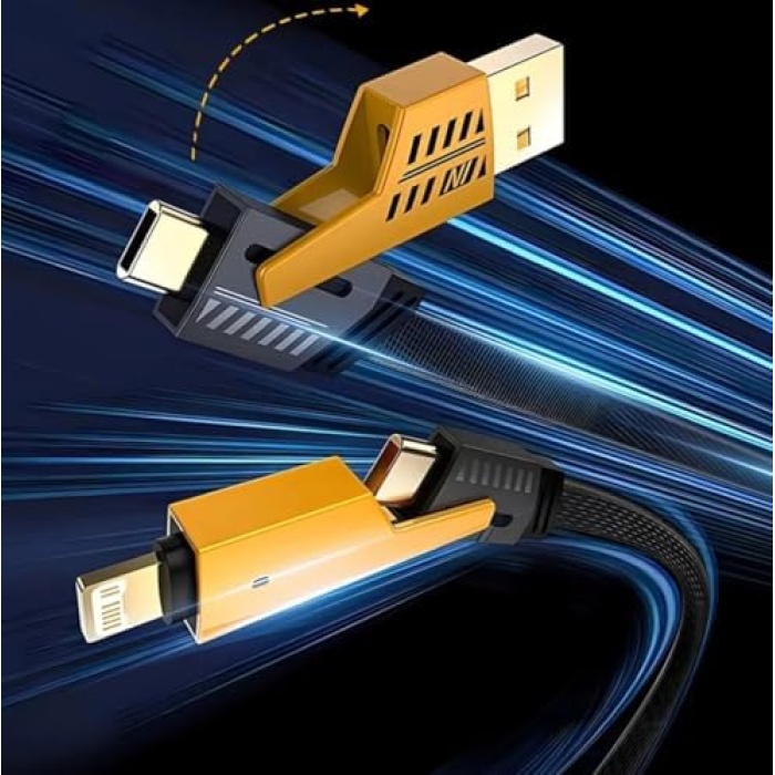 4 in 1 65/27 W 2 TO 2 FLAT FAST WIRE CABLE PD USB TYPE C İOS 4 LÜ HASIR ŞARJ VE DATA KABLO