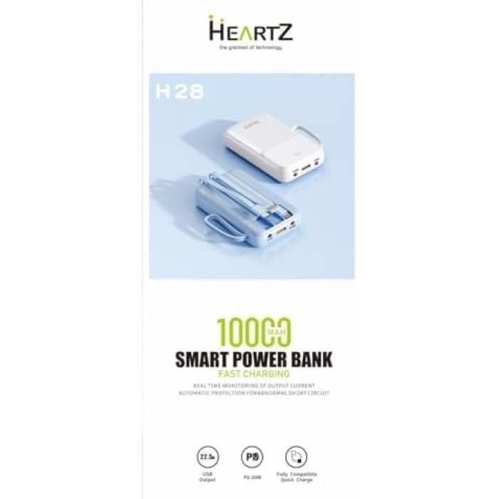 H28 10000 MH PD 20W ve USB 22.5W FAST HIZLI ŞARJ DAHİLİ TYPE C VE LİGHTNİNG KABLOLU DÜNYA STANDARTLARINA UYGUN POLYMER BATARYA BİREBİR AMPER LCD GÖSTERGELİ POWERBANK