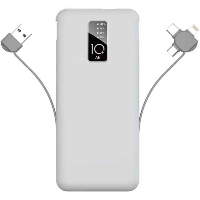 PW-05 Hızlı Şarj Led Göstergeli Micro Lightning Type-C Kablolu Taşınabilir Powerbank 10000mAh Beyaz