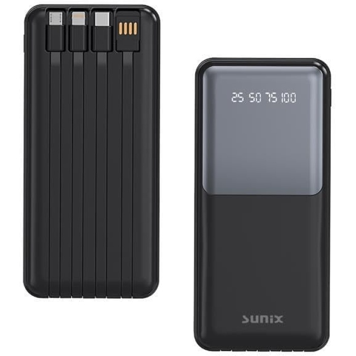 12000 Mah Dijital Göstergeli Dahili Çoklu Kablolu Taşınabilir Powerbank Siyah PB-49