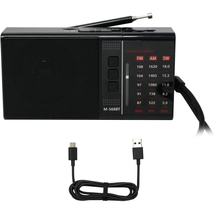 Meir M-568BT Mini Cep Radyosu Bluetooth Hoparlör Şarjlı FM Radyo Micro SD MP3 Desteği AUX Kulaklık Çıkışı