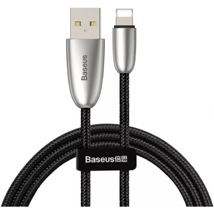 Torch Serisi Alüminyum Alaşım Örgü Tasarım 1.5A 2 Metre iPhone Lightning Data Şarj Kablosu Siyah