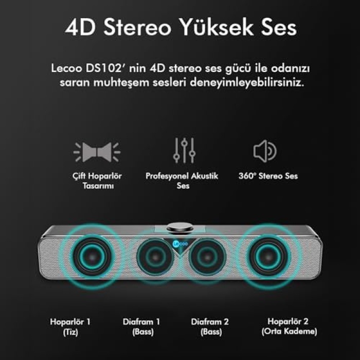 DS102 Kablolu USB/AUX 6W Tak Çalıştır Kolay Kurulum Yüksek Çözünürlüklü Stereo Surround Ses TV/PC/Telefon/Tablet Geniş Uyum Kompakt Soundbar Taşınabilir Hoparlör Siyah