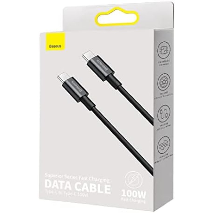 Superior Hızlı Şarj Özellikli 100W Type-C to Type-C Kablo 1m-Siyah