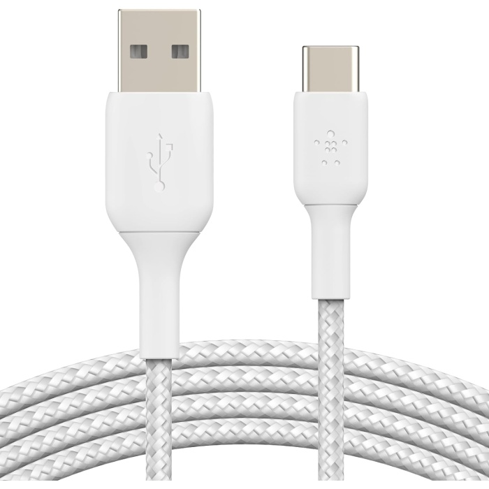 Örgülü USB-C Kablosu (Boost Charge USB- C-USB Kablosu, Note10, S10, Pixel 4, iPad Pro, Nintendo Switch ve daha fazlası için USB C Tipi Kablosu) 2 metre, Beyaz