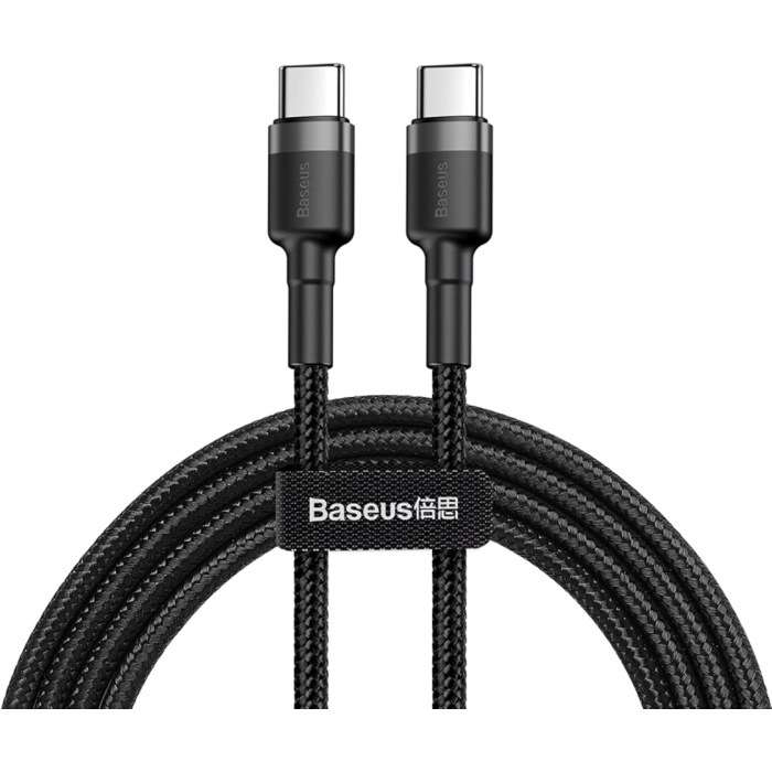 Cafule, 3.0 A USB-C & USB-C Şarj & Data Aktarımı Kablosu, Flash/Hızlı Şarj, 1 Metre, Gri/Siyah, CATKLF-GG1