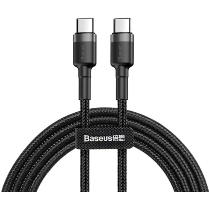 Cafule, 3.0 A USB-C & USB-C Şarj & Data Aktarımı Kablosu, Flash/Hızlı Şarj, 1 Metre, Gri/Siyah, CATKLF-GG1