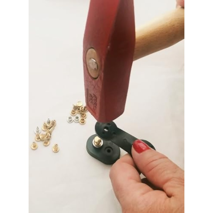 7 mm Kendin Yap Kiti, Çanta, Cüzdan, Kemer, Kot Pantolon, İçin Çekiçle Uygulama Aparatları ve 25 Adet Perçin Zımba Takım-Paslanmaz Pirinç (gold)