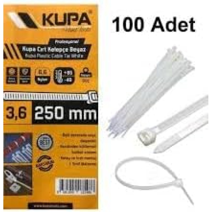 Plastik Cırt Kelepçe Beyaz 3.6 x 250 mm. - 100 Adet