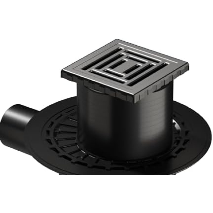 V-Flow Kare 5607314 Yalıtımlı Duş Kanalı, Yandan Çıkışlı, 10x10 cm, DK 800 Kapak, Mat Krom