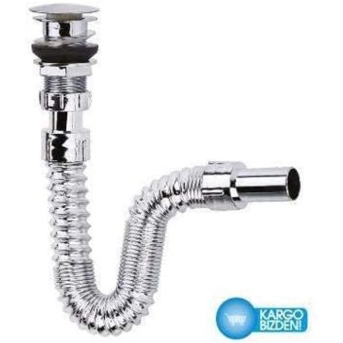 KROM BASMALI SİFON - KÖRÜKLÜ SİFON - LAVABO MUTFAK SİFONU - BAS STOPLU