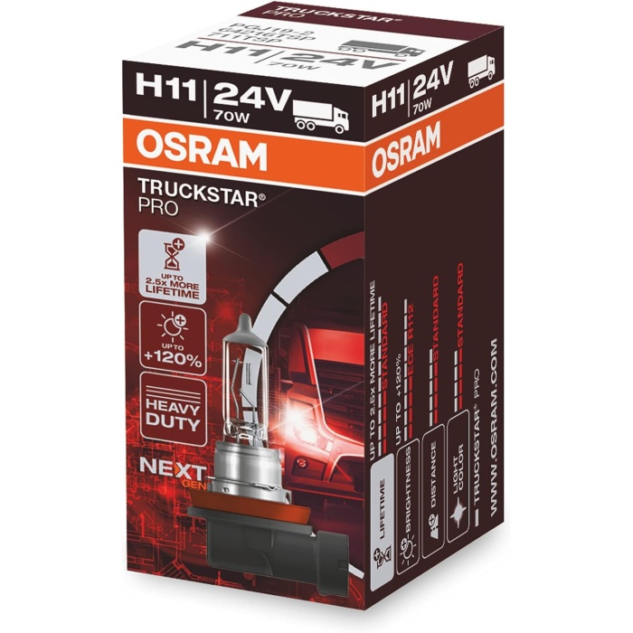 Ampul Truckstar Pro H11 24V 70W%120ye kadar Fazla Işık 2.5x daha uzun kullanım süresi 64216TSP