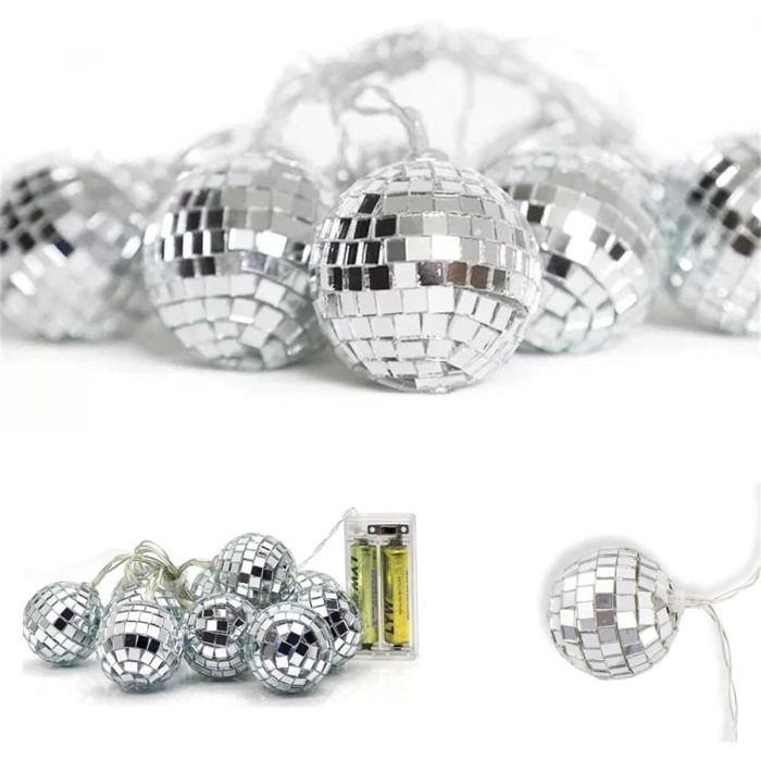 Mini Disko Topu Dekoratif Süsleme 10’lu Led Zinciri Pilli Süs Led