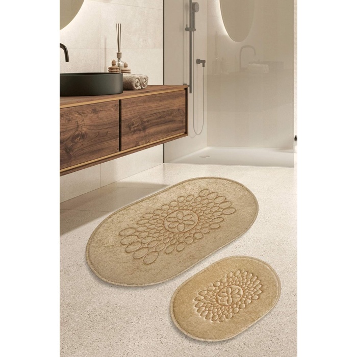 Banyo Klozet Paspası Halısı 2li Takım Kaymaz Yıkanabilir 100x60-60x50 Kahverengi