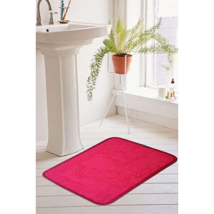 Ayak İzi Baskılı Kaymaz Lateks Banyo Paspası 40x60 cm (Kırmızı)