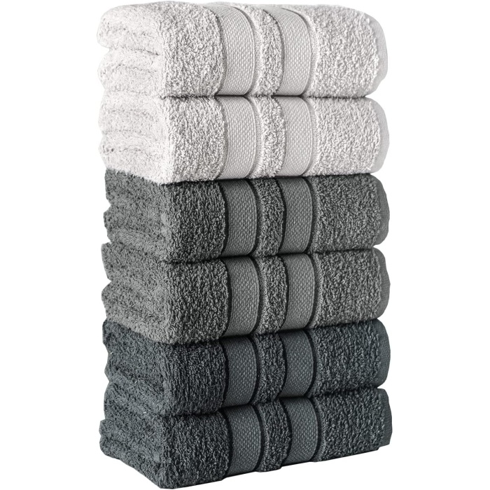 Home Lia Üç Renkli El-Yüz Havlusu,6lı Paket, 6 Parça 50x85, Yumuşak ve Emici, Premium Kalite Günlük Kullanıma Uygun%100 Pamuk Havlu(Beyaz-Gri-Siyah)