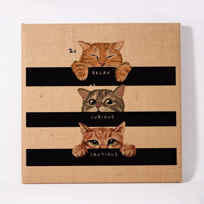 Üç Hali Tasarımlı 40x40 Vintage Kanvas - Doğal Dokulu Hasır Kanvas