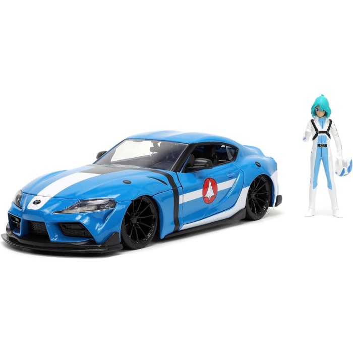 253255051, Robotech, Die-Cast (Metal), Toyota Supra, Serbest Tekerlek, Açılabilen Parçalar (Kapı, Kaput ve Gövde), Max Sterling Figürü, 1:24, 20 cm