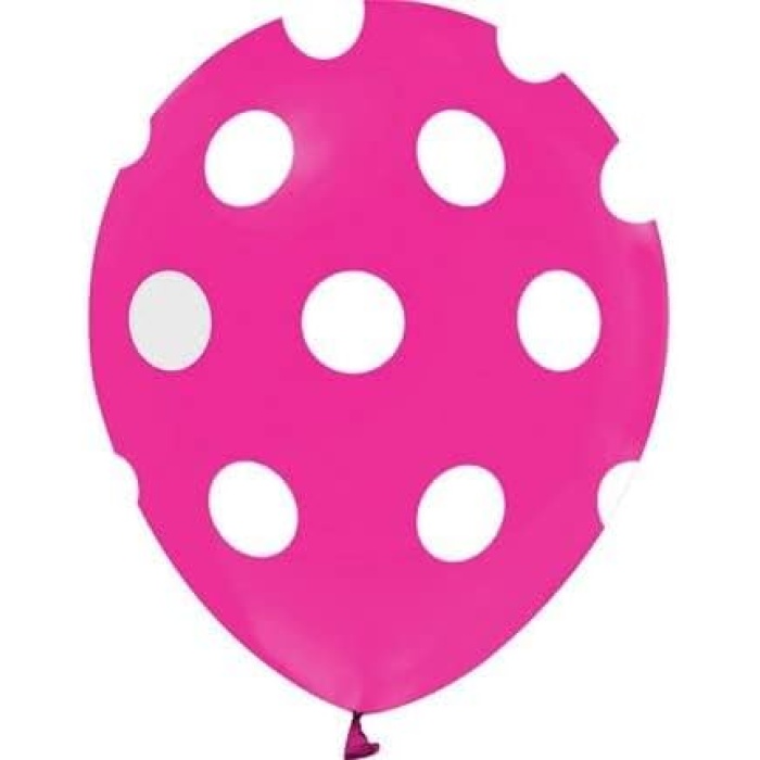 - Fuşya Beyaz Puantiyeli Balon 12 inch 10 Adet