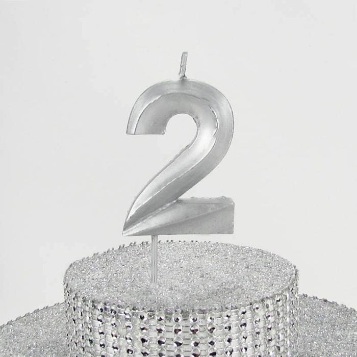VİTRİNİ 2 İki Rakamlı Gümüş Gri Mum 6.5 Cm