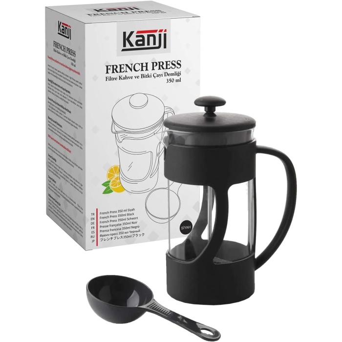 350 ml Cam French Press Ölçü Kaşığı Hediyeli - Siyah