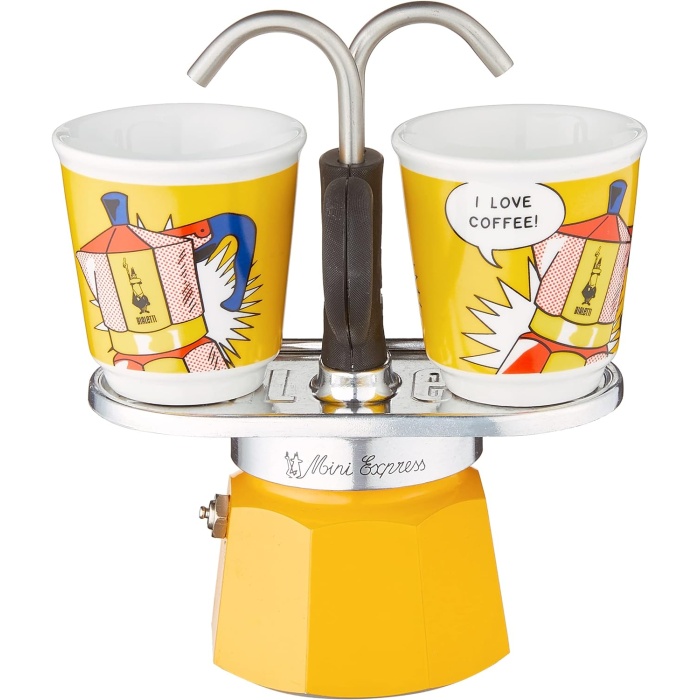 Set Mini Express Ocak Üstü Espresso Pişirici +2 Cups Lichtenstein Serisi, Sarı