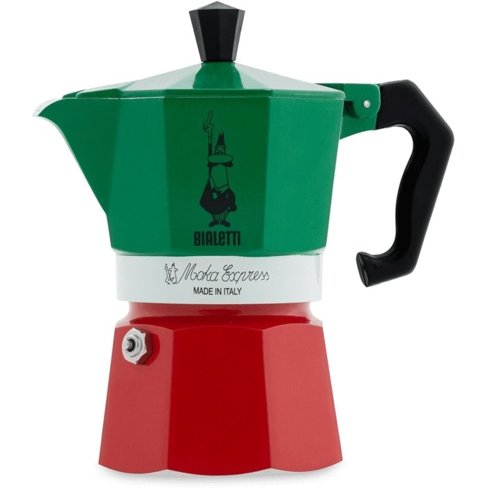 - Moka Express Italia: 3 Cups Ocak Üstü Espresso Pişirici - 130ml - Karma Renk - Alüminyum Gövde - Patentli Güvenlik Valfi - Tüm Ocak Türleri İçin Uygundur (İndüksiyon Hariç)