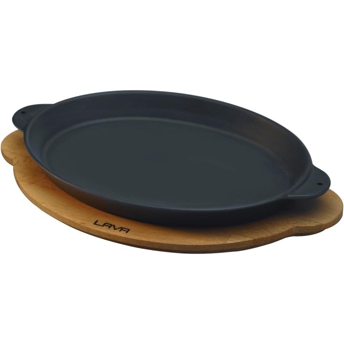 Pişirme Kabı LV ECO FT 1824 T10 K4 Fajita Plaka, Oval, Integral Metal ve Ahşap Plaka, Ölçüler 18 x 24 cm, Dökme Demir, Siyah