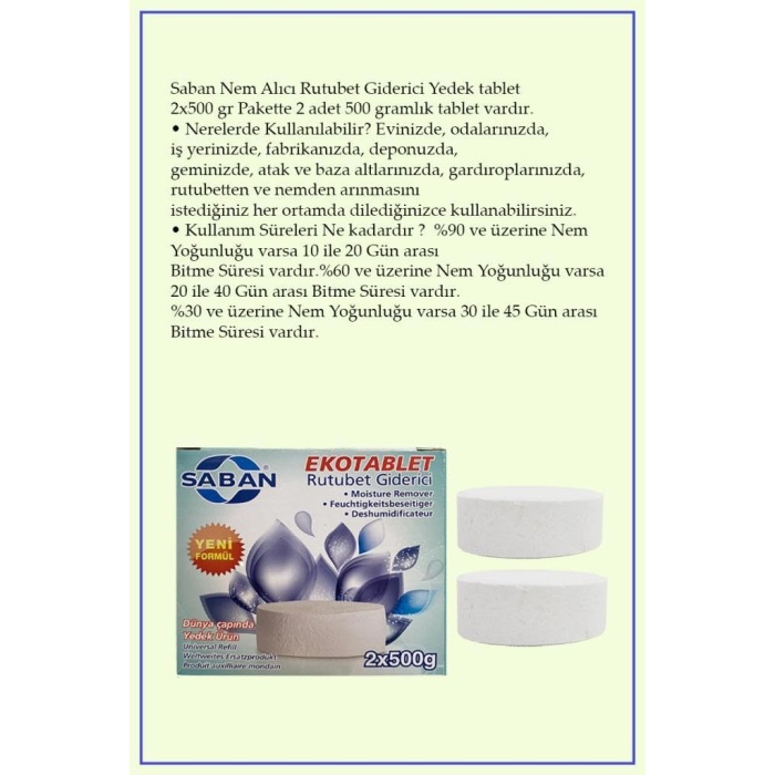 2x500 Gr. Nem alıcı Yedek Tablet Vanilya Kokulu