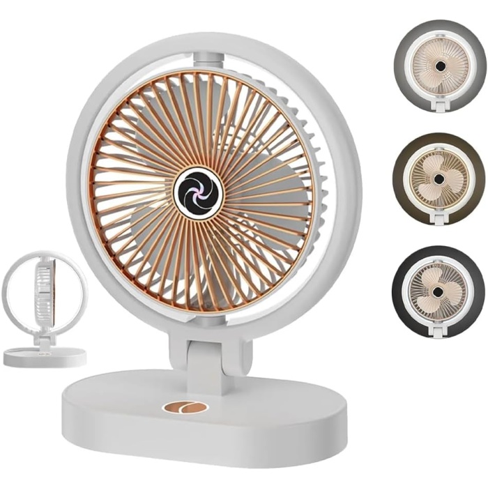 Masaüstü Vantilatör, 3 Renk Işıklı, 4 Hız Kademesi, Ayarlanabilir 90° Dönüş, Sessiz Fan