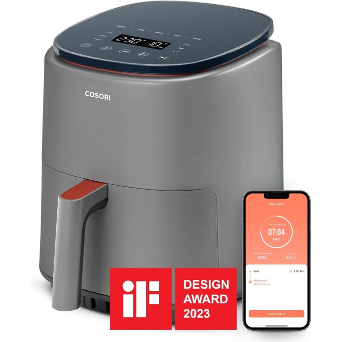 Air Fryer (Sıcak Hava Fritözü), 3.8 Litre Gri, 1500 W, 7 Özelleştirme Fonksiyonu, 75 - 230°C, 1 - 3 Porsiyon, Uygulama ve Ses Kontrolü Ve Çevrimiçi Tarifler