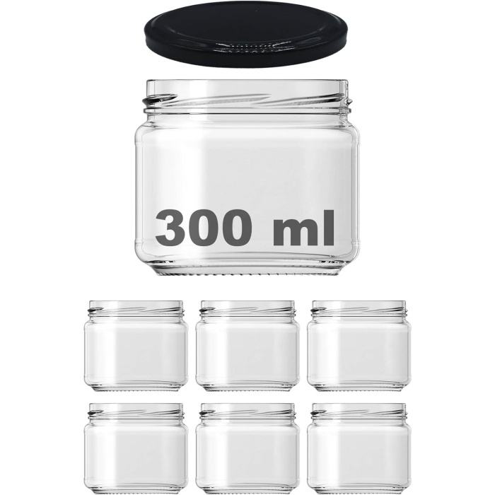 300 ml Farklı Boyutlarda Kavanoz 300 cc Konserve Metal Kapaklı Cam Kavanoz 6 Adet (Şeffaf, 300 cc)