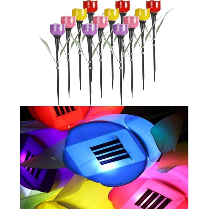 6 Adet Solar Güneş Enerjili, Beyaz Led,Çiçek Şekilli Bahçe Aydınlatması, 6 Farklı Renk, Peyzaj, Balkon, Patika, Havuz Kenarı Aydınlatması, Solar Lamba Seti, 29 CM