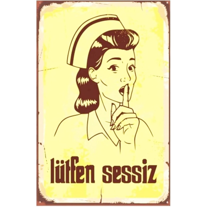 Lütfen Sessiz Hemşire Retro Vintage Drtr0092 Ahşap Mdf Tablo